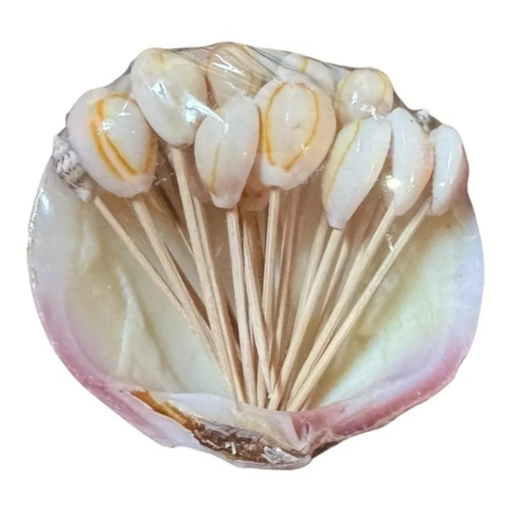 VINTAGE Clam Shell HORS D'OEUVRES CHEESE Food TOOTHPICKS w SEASHELL TIPS NEW